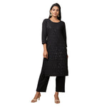 Thumbnail for Kaajh Women's Black Solid Sequin Embellishment Kurta - Distacart