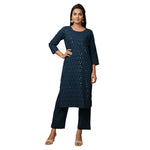 Thumbnail for Kaajh Women's Blue Solid Sequin Embellishment Kurta - Distacart