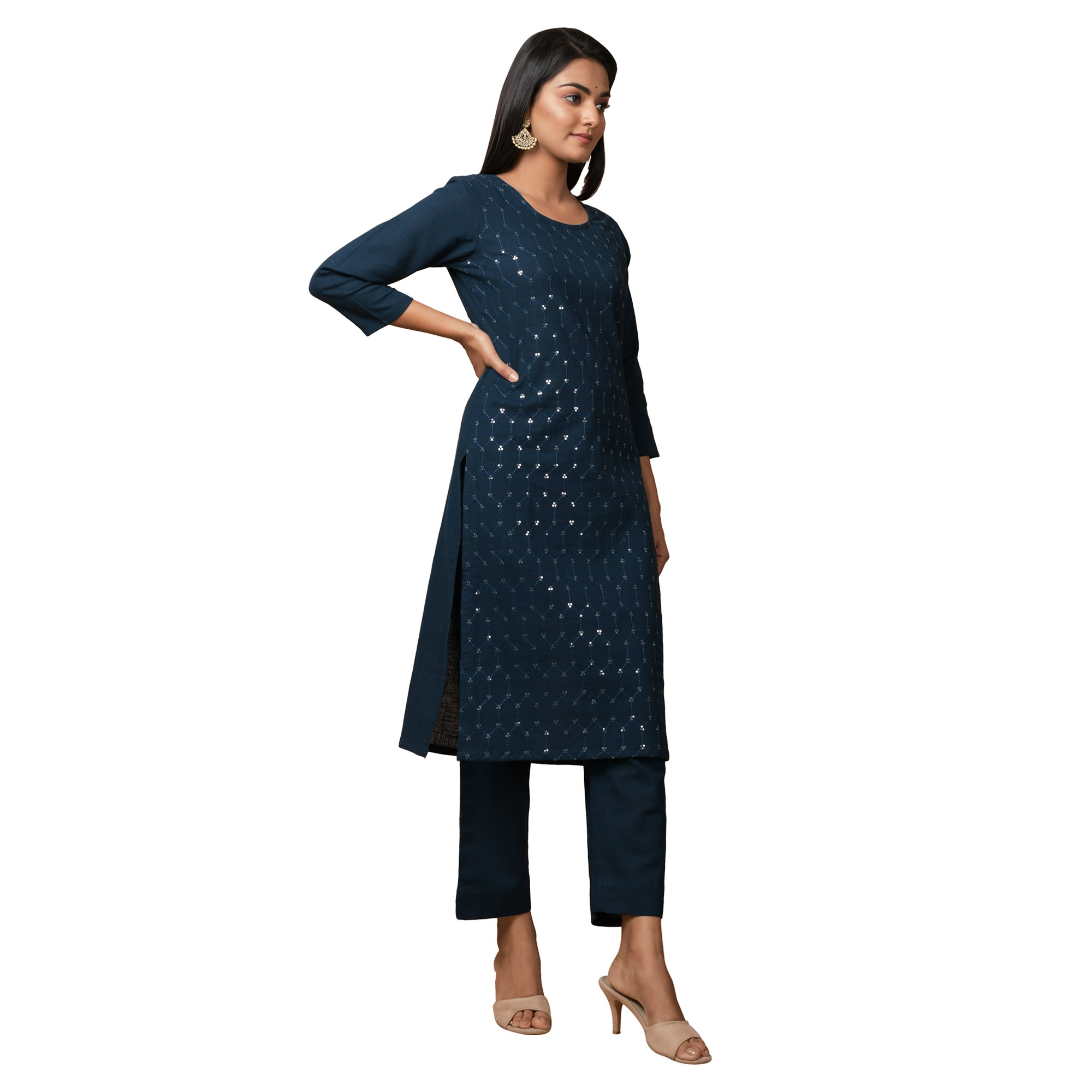 Kaajh Women's Blue Solid Sequin Embellishment Kurta - Distacart