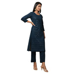 Thumbnail for Kaajh Women's Blue Solid Sequin Embellishment Kurta - Distacart