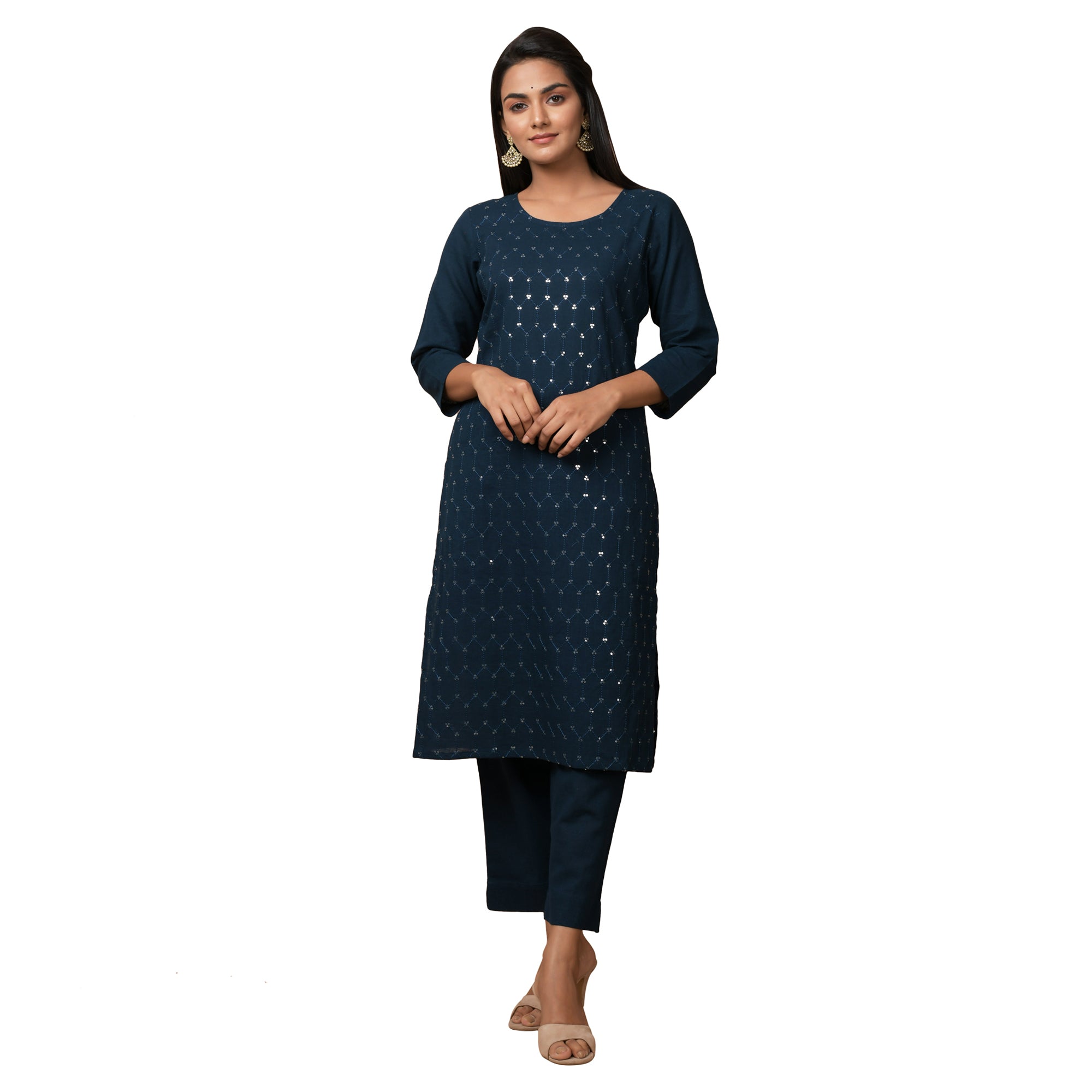 Kaajh Women's Blue Solid Sequin Embellishment Kurta - Distacart