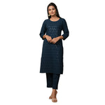 Thumbnail for Kaajh Women's Blue Solid Sequin Embellishment Kurta - Distacart