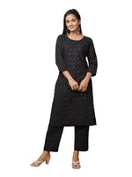 Thumbnail for Kaajh Women's Black Solid Mirror Embellishment Kurta - Distacart
