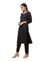 Thumbnail for Kaajh Women's Black Solid Mirror Embellishment Kurta - Distacart