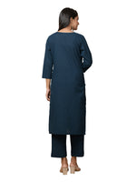 Thumbnail for Kaajh Women's Blue Solid Mirror Embellishment Kurta - Distacart