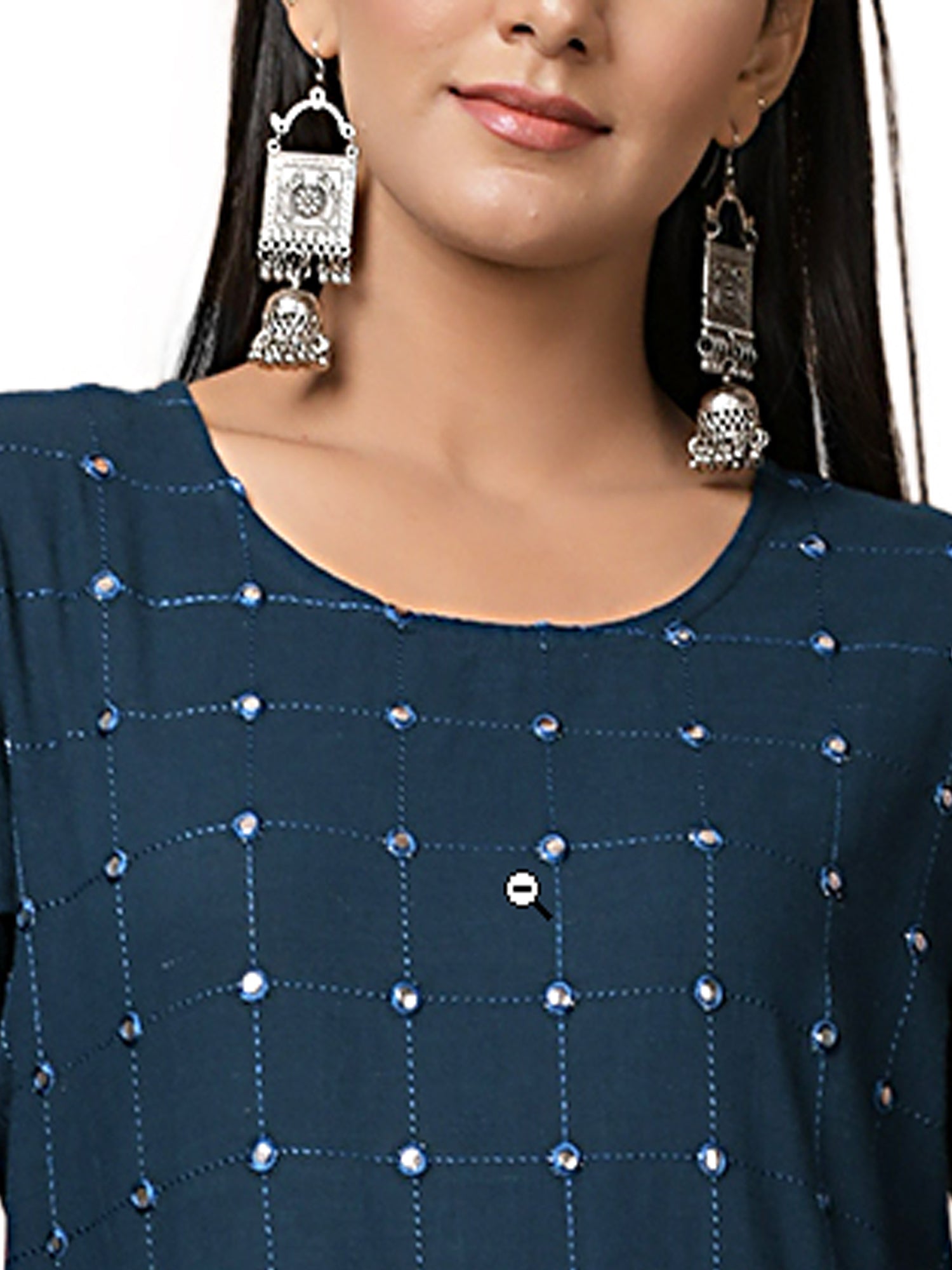 Kaajh Women's Blue Solid Mirror Embellishment Kurta - Distacart