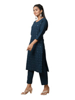 Thumbnail for Kaajh Women's Blue Solid Mirror Embellishment Kurta - Distacart