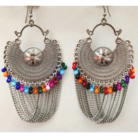 Thumbnail for Latest Fashion Half Moon Earrings With Chains And Multi Color Pearls