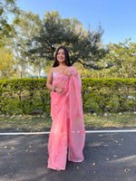 Thumbnail for Vastrasky Pink Organza Saree - Distacart