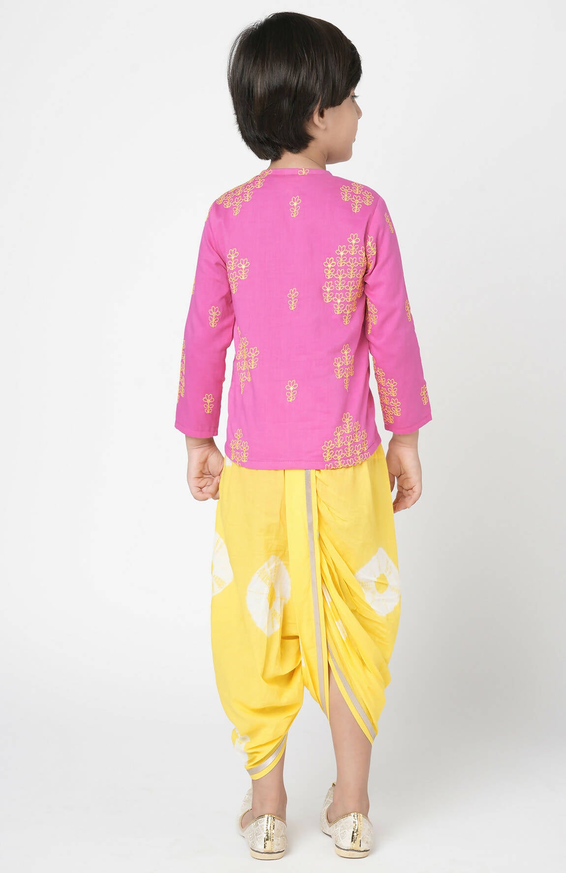 Lil Drama Marigold Magic Boys Pink Embroidered Kurta With Dhoti Set - Distacart