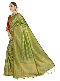 Thumbnail for Vardha Women's Olive Green Kanchipuram Raw Silk Saree With Unstitched Blouse Piece