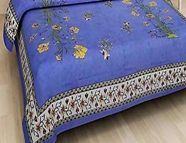 Vamika Printed Cotton Blue Color Bedsheet With Pillow Covers (LEOC_KASH_B) - Distacart