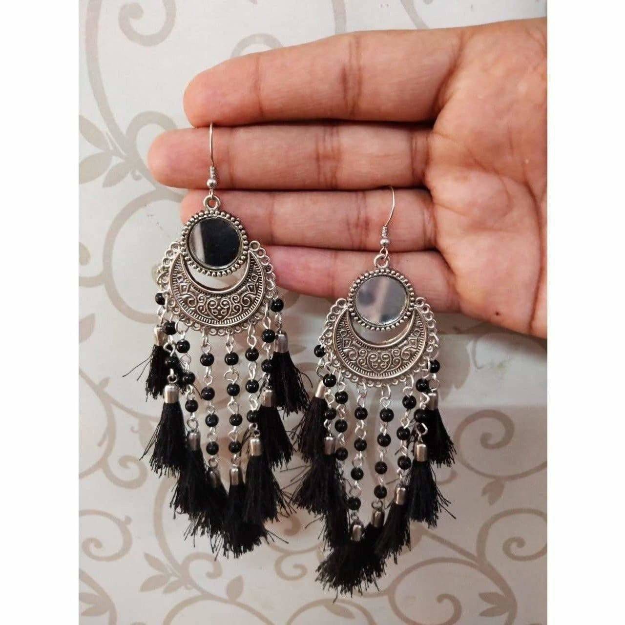 Alloy Black Color Metal Drops And Danglers Chandbali Earrings