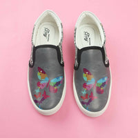 Thumbnail for Tiny Bugs Girls Butterfly Print Slip Ons Sneakers - Dark Grey - Distacart