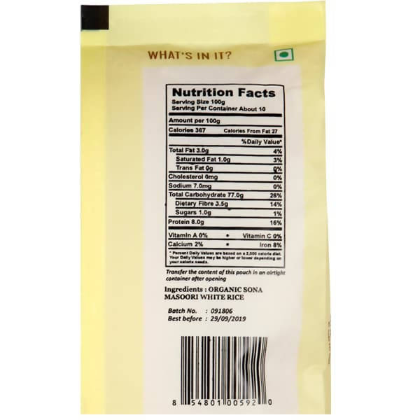 Organic Shastra White Sona Masoori Rice - Distacart