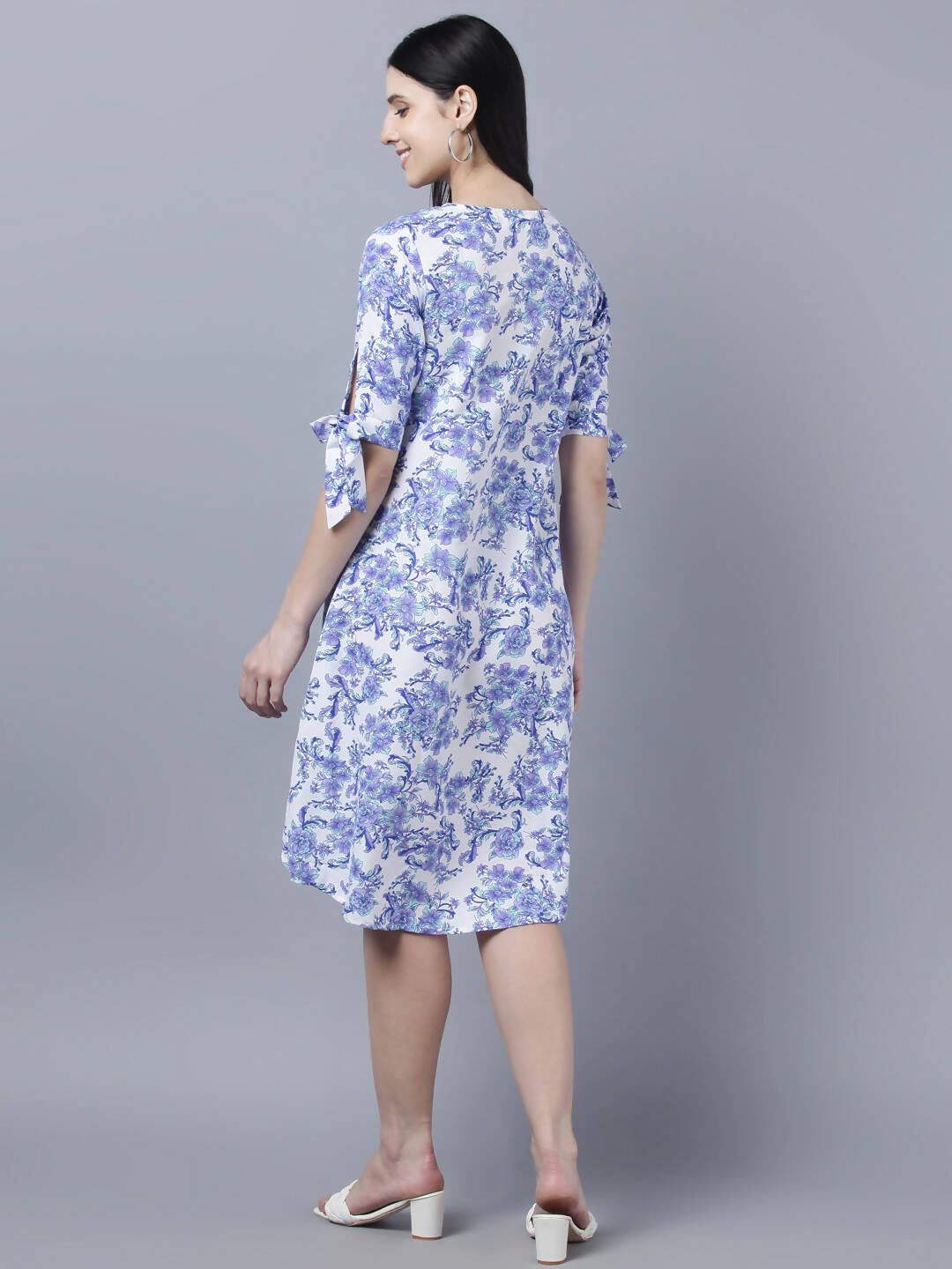 Myshka Women White Blue Printed A-Line Dress - Distacart