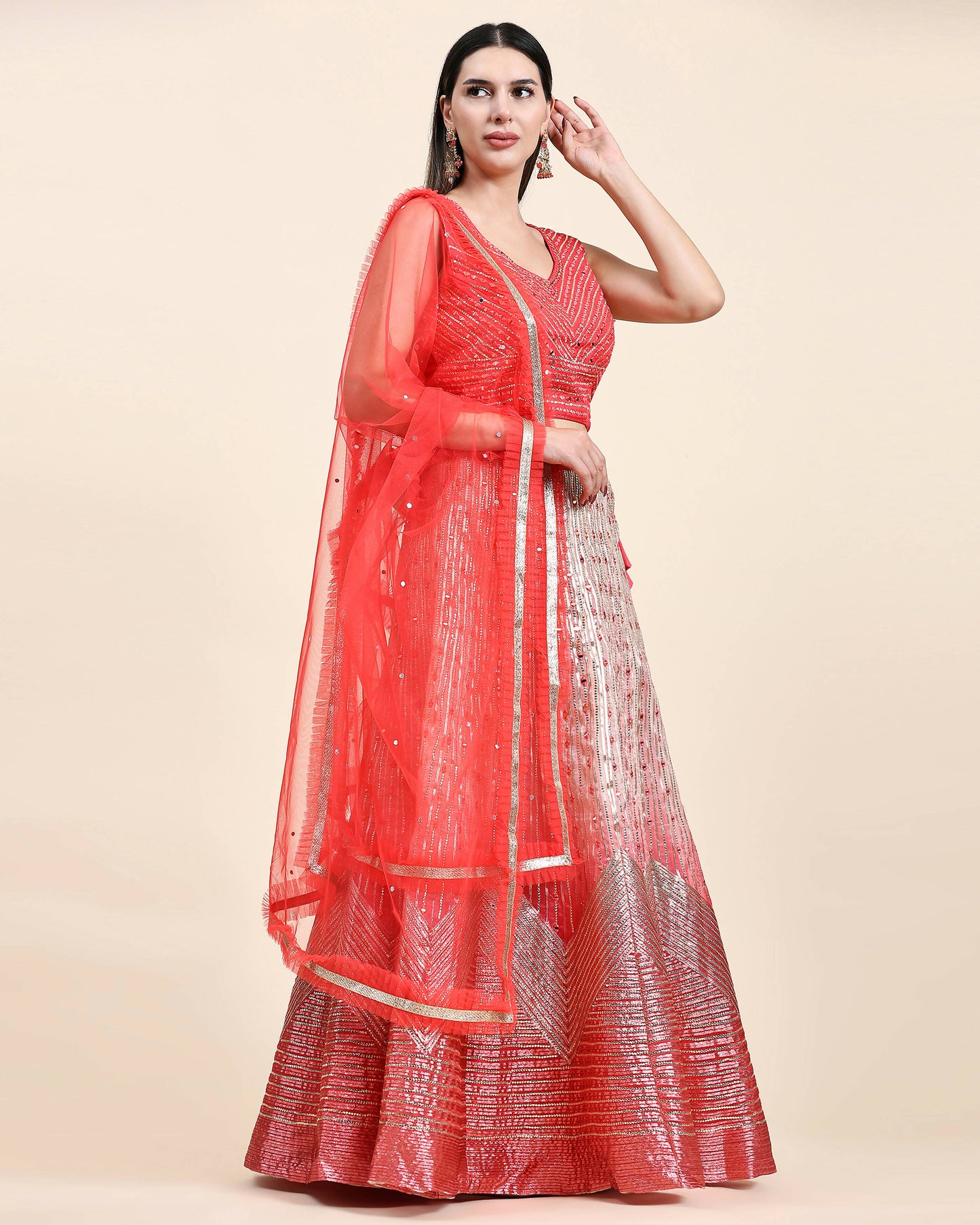 Red Organza Mirror With Coding Work Lehenga Choli with Dupatta - Tanya - Distacart