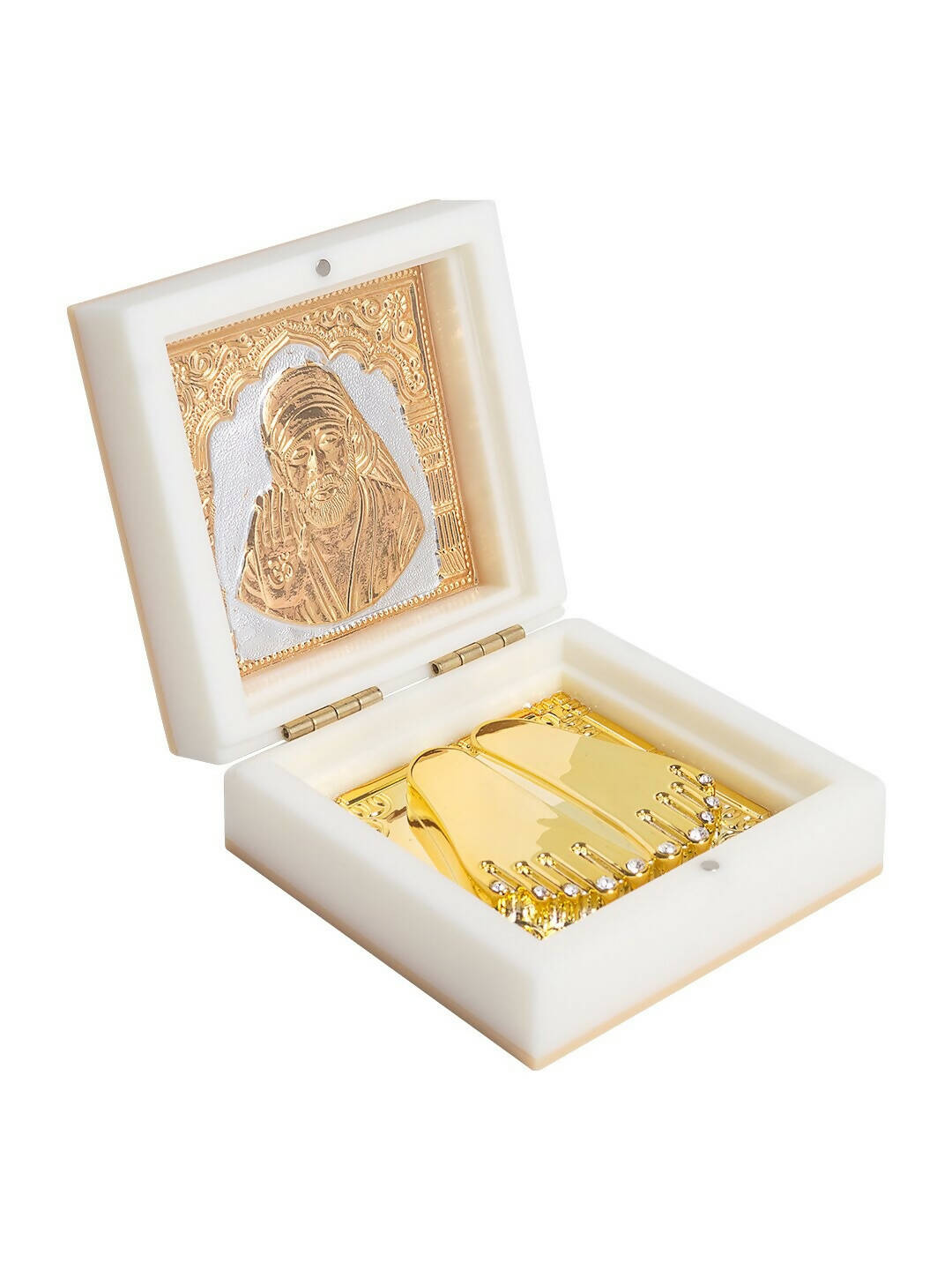 Golden Peacock White 24 Ct Gold Polished White SaiBaba Wood Prayer Box - Distacart