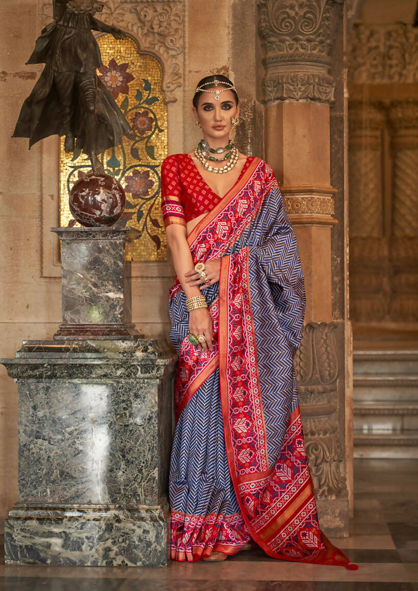 Navy Blue Banarasi Weaving, Ultra Aqua Finish, Zari Work Banarasi Silk Saree - Rath Kunti - Distacart