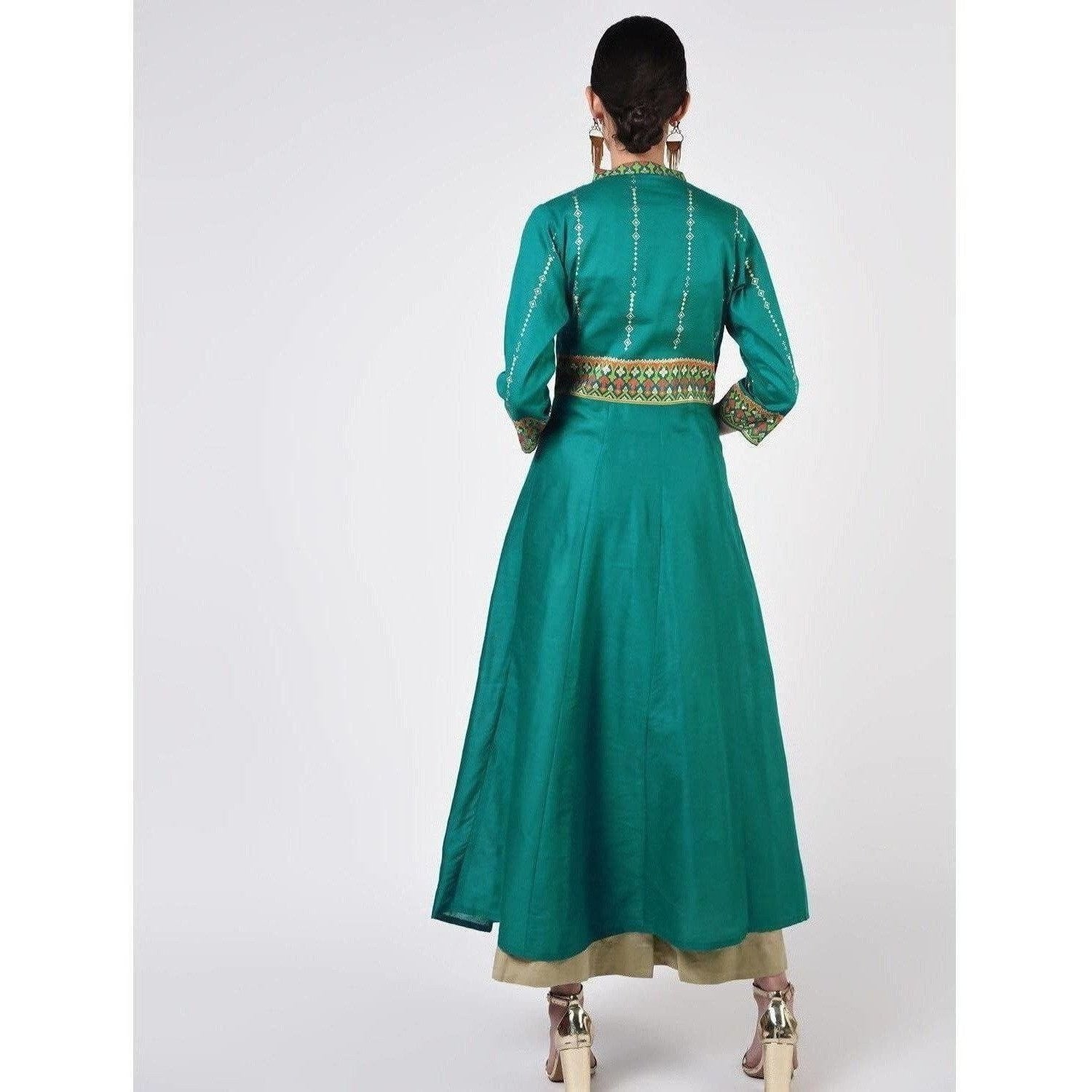 Cheera Women's Hand Block Print Ghagra Style Anarkali Kurta (CH038K)