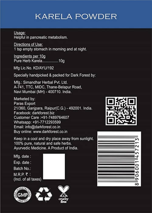 Dark Forest Karela Powder Karela / Bitter Gourd / Momordica Charantia Powder