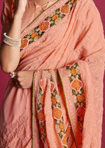 Thumbnail for Vamsee Peach Georgette Designer Saree - Distacart
