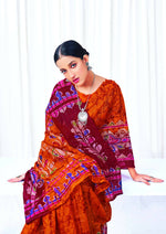Thumbnail for Orange Chanderi Cotton Floral Printed Saree With Unstitched Blouse Piece - Kathika - Distacart
