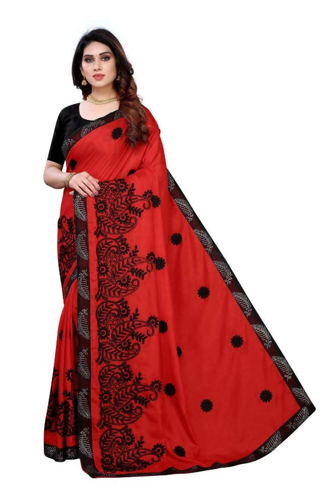 Vamika Red Dola Silk Embroidery Saree