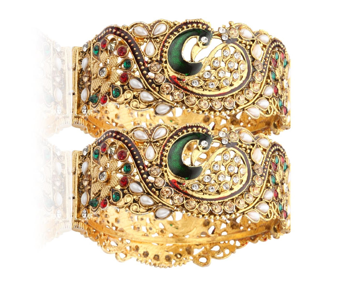 Gold-Plated Alloy Claasic Rajasthani Style Peacock Bangle Set - The Pari - Distacart