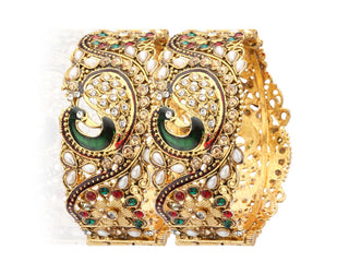 Gold-Plated Alloy Claasic Rajasthani Style Peacock Bangle Set - The Pari - Distacart