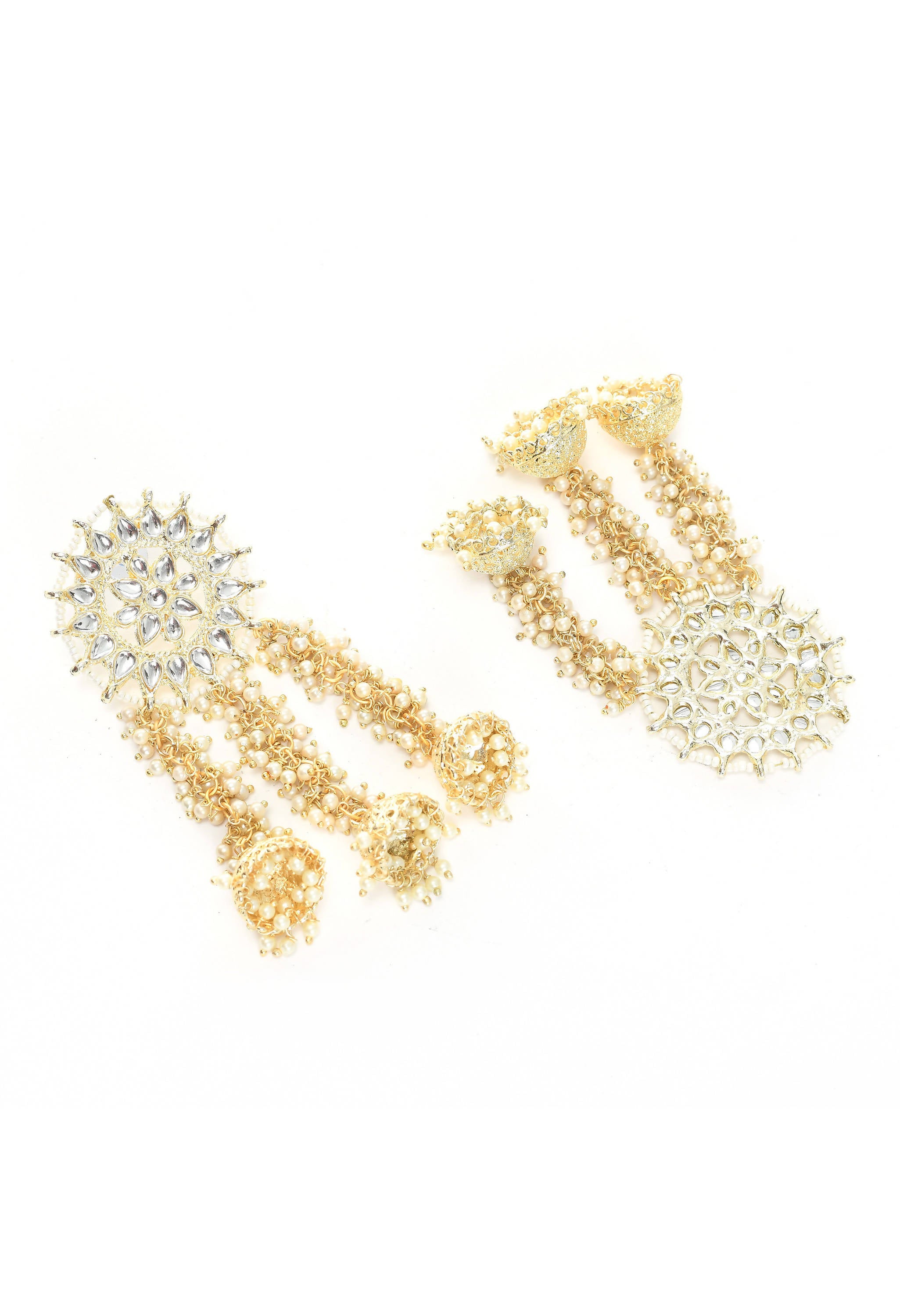 Mominos Fashion Johar Kamal Golden Plated Earrings With Kundan & Pearls - Distacart