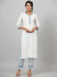 Thumbnail for Juniper Women's White Cotton Cambric Solid Kurta Floral Printed Pant & Dupatta Set - Distacart