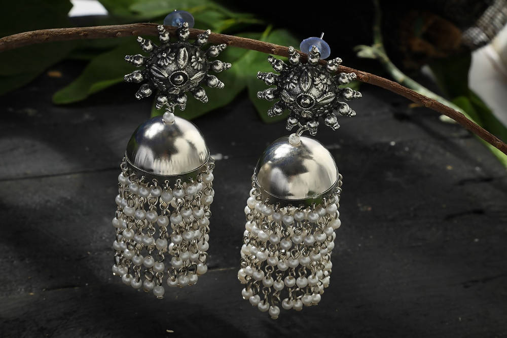Mominos Fashion Johar Kamal Silver-Plated Earrings With Pearls Jhumkas - Distacart