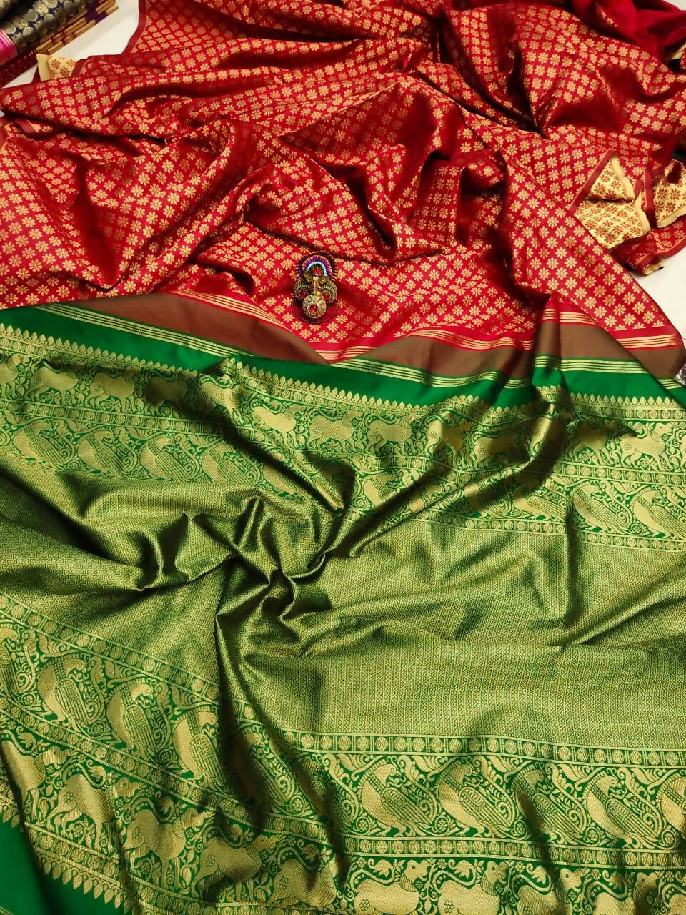 DEIANA'S Beautiful Golden Jari with New Design Soft Lichi Silk Saree - Red - Distacart