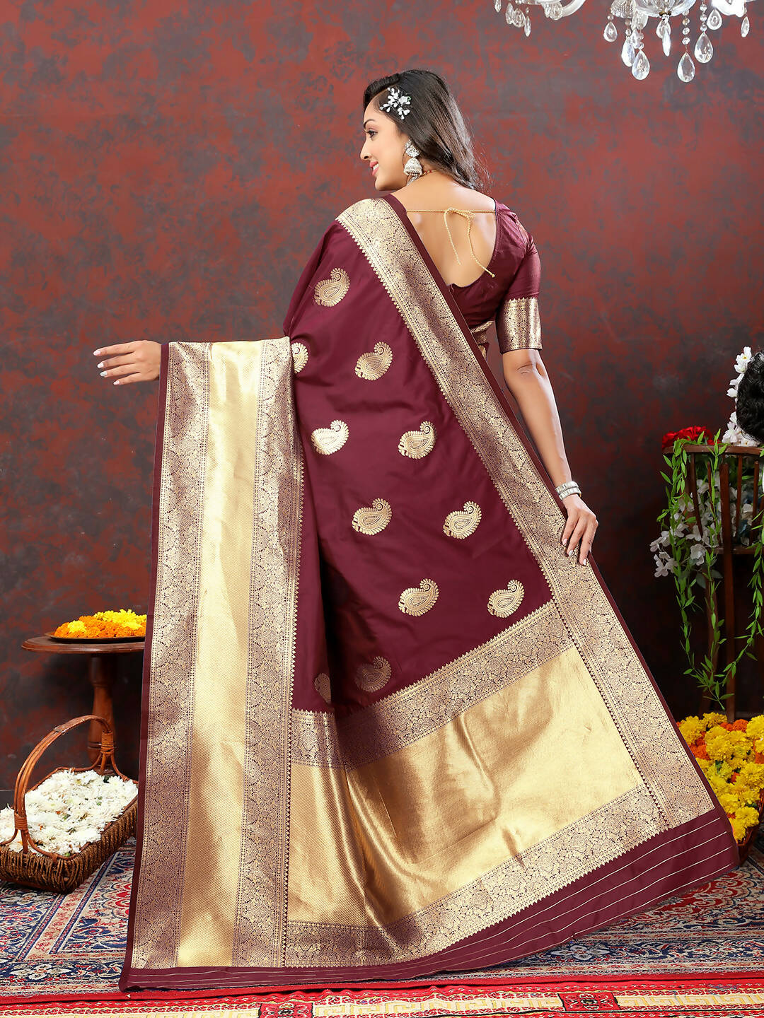 Lorenvalley Fashion Maroon Soft Silk Woven Design Gold Zari Weaving Saree - Distacart