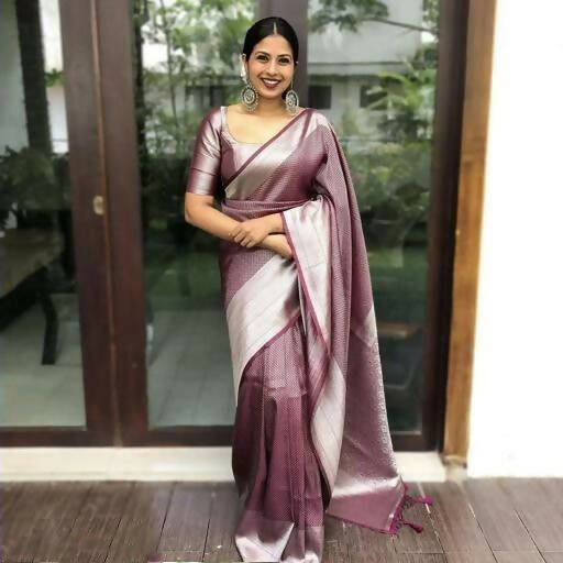 DEIANA'S Beautiful Golden Jari with New Design Soft Lichi Silk Saree - Maroon - Distacart