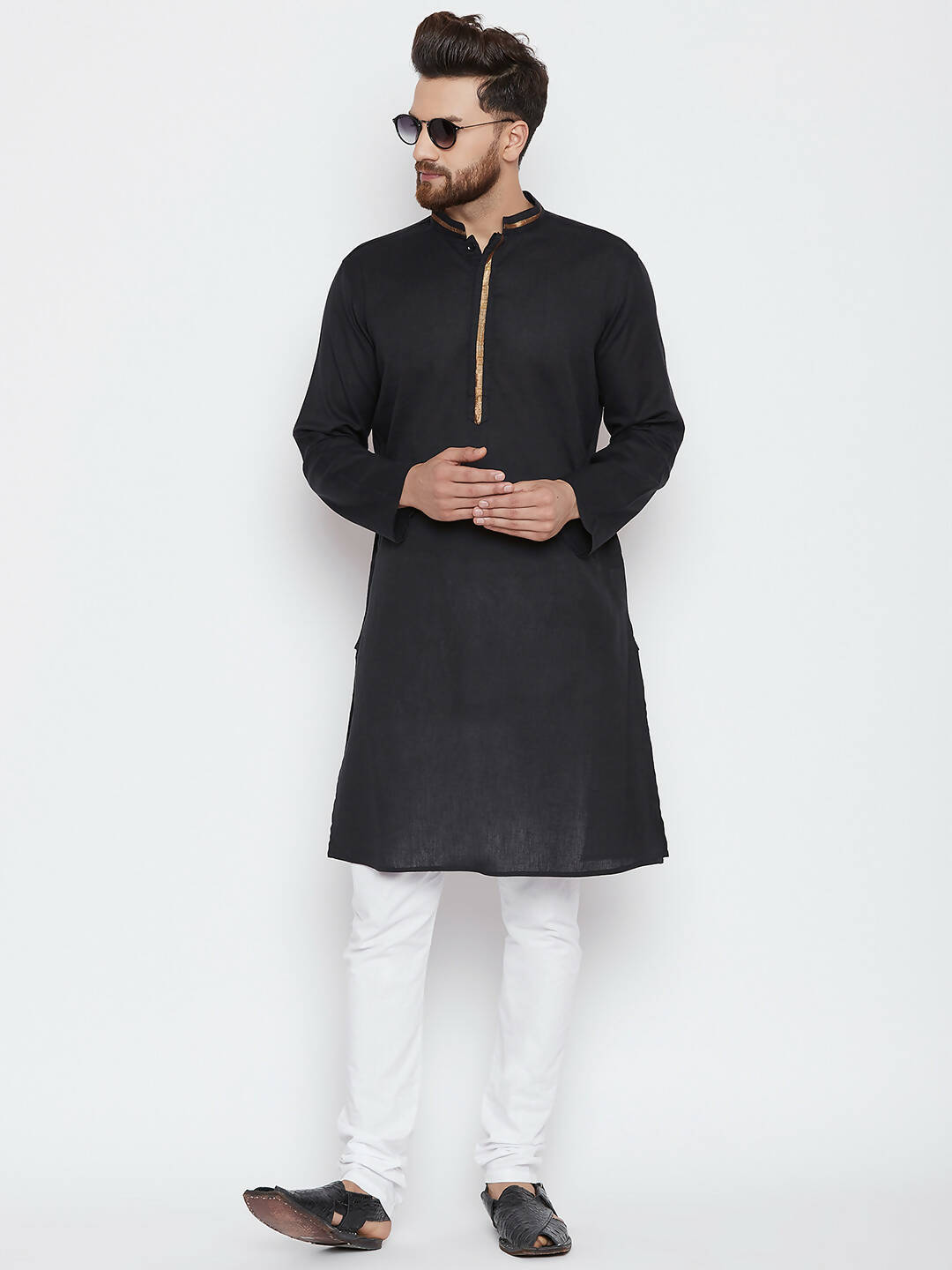 Even Apparels Black Color Pure Cotton Men's Kurta With Band Collar - Distacart