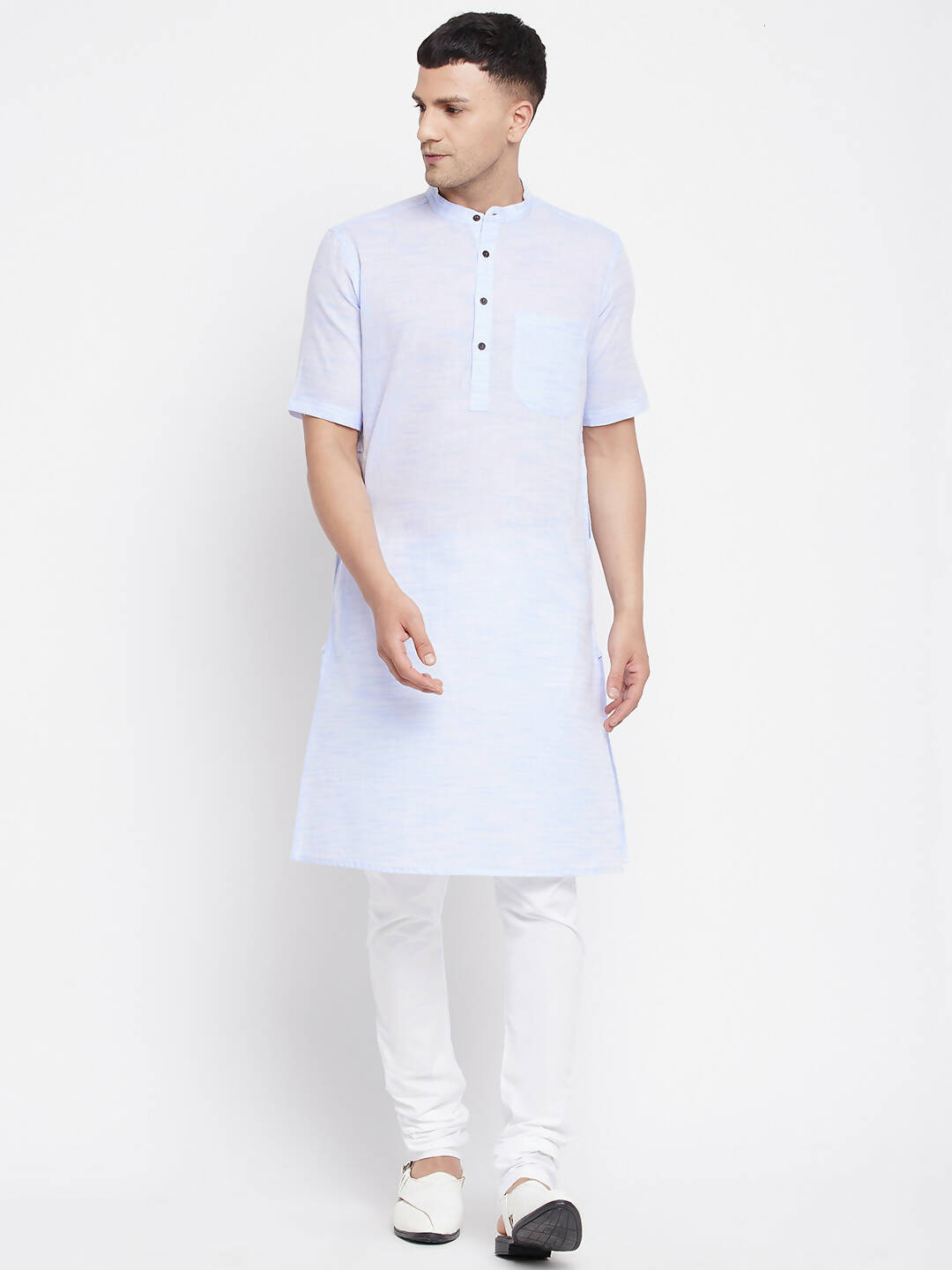 Even Apparels Blue Color Pure Cotton With Band Collar Men's H/S Kurta - Distacart