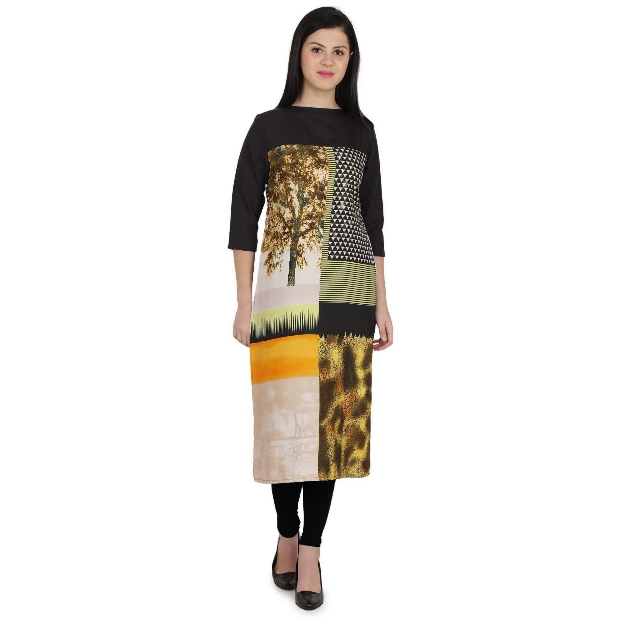 Kanoor Women's Multicolour Straight Round neck kurti