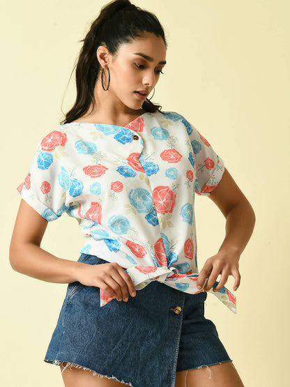 Myshka Women's White Floral Printed Top - Distacart