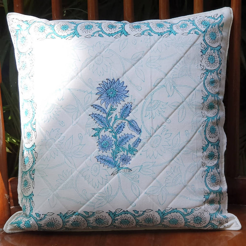 The Decor Nook Blue Dahlia Print Cushion Cover