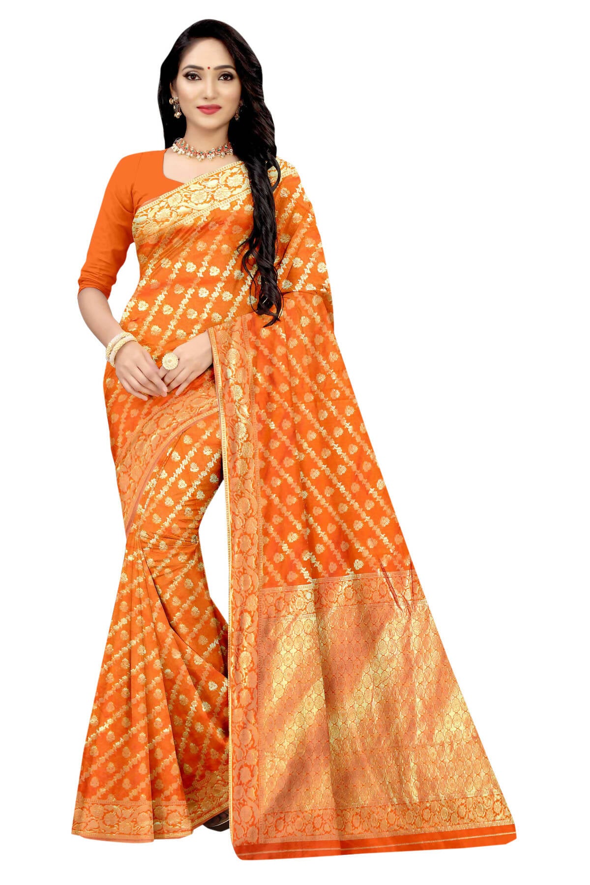 Vamika Orange Weaving Banarasi Jacquard Saree - Distacart