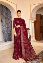 Thumbnail for Maroon Patta Poly Cotton Floral Printed Saree With Unstitched Blouse Piece - Shades - Distacart