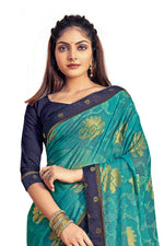 Thumbnail for Vamika Rama Green Designer Chiffon Brasso Saree With Exclusive Banarasi Lace - Distacart