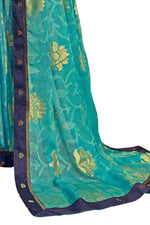 Thumbnail for Vamika Rama Green Designer Chiffon Brasso Saree With Exclusive Banarasi Lace - Distacart
