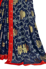 Thumbnail for Vamika Navy Blue Designer Chiffon Brasso Saree With Exclusive Banarasi Lace - Distacart