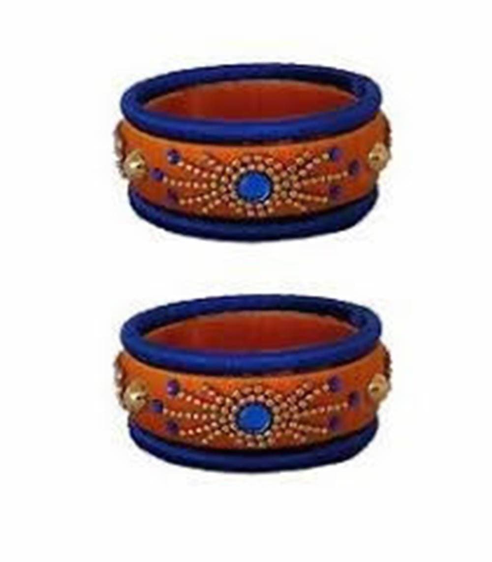 Orange and Navy Blue Silk Threaded Bangles Set of 2