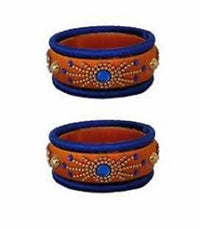 Thumbnail for Orange and Navy Blue Silk Threaded Bangles Set of 2