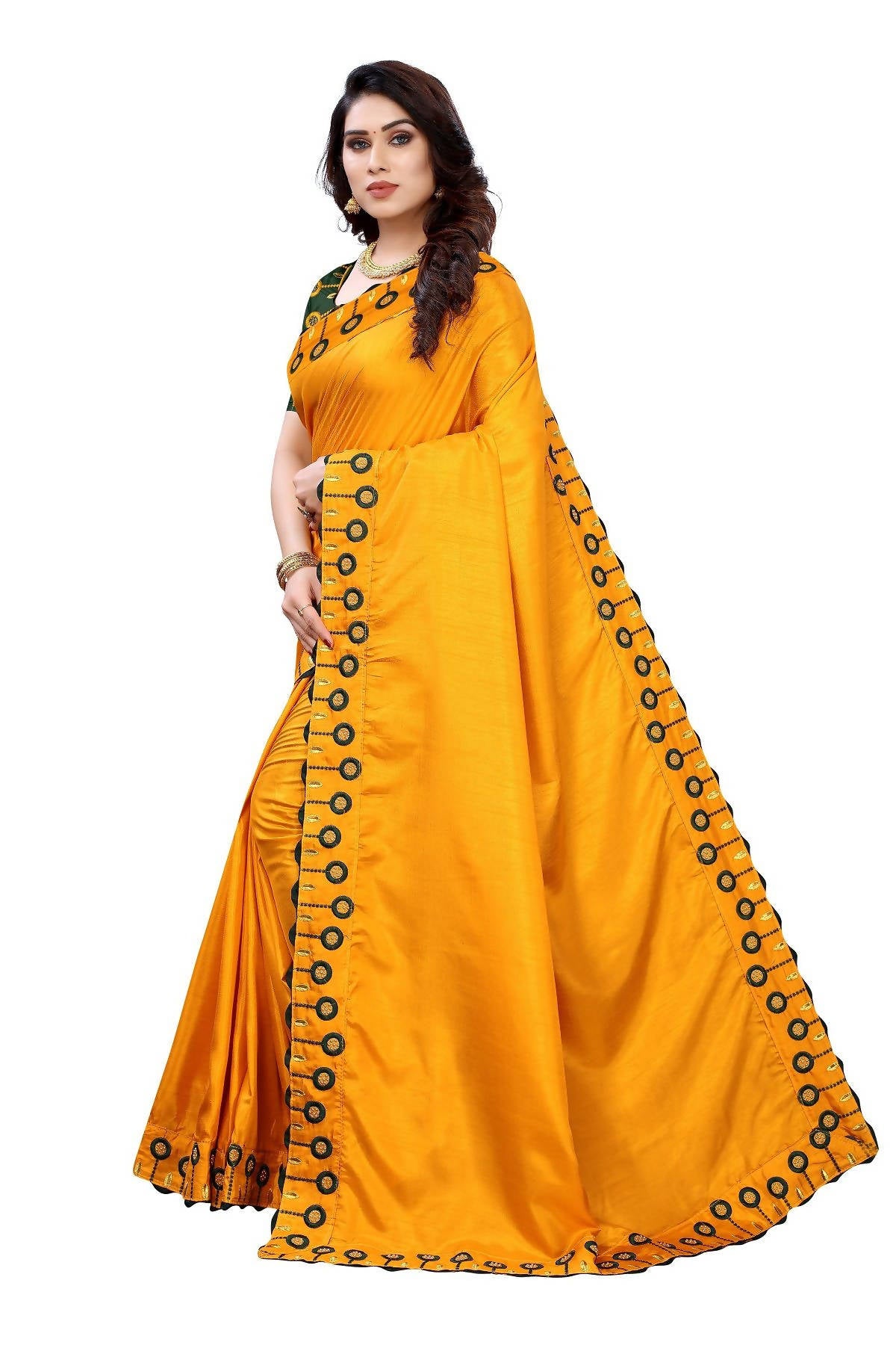 Vamika Mustard Dola Silk Embroidery Saree (SARIKA MUSTARD) - Distacart