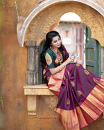 Thumbnail for DEIANA'S Beautiful Golden Jari with New Design Soft Lichi Silk Saree - Wine - Distacart